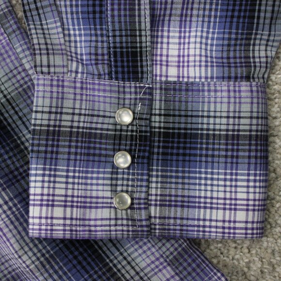 Wrangler Western Shirt Adult 3XL XXXL Purple/Black Plaid Pearl Snap Long Sleeve - Picture 7 of 12